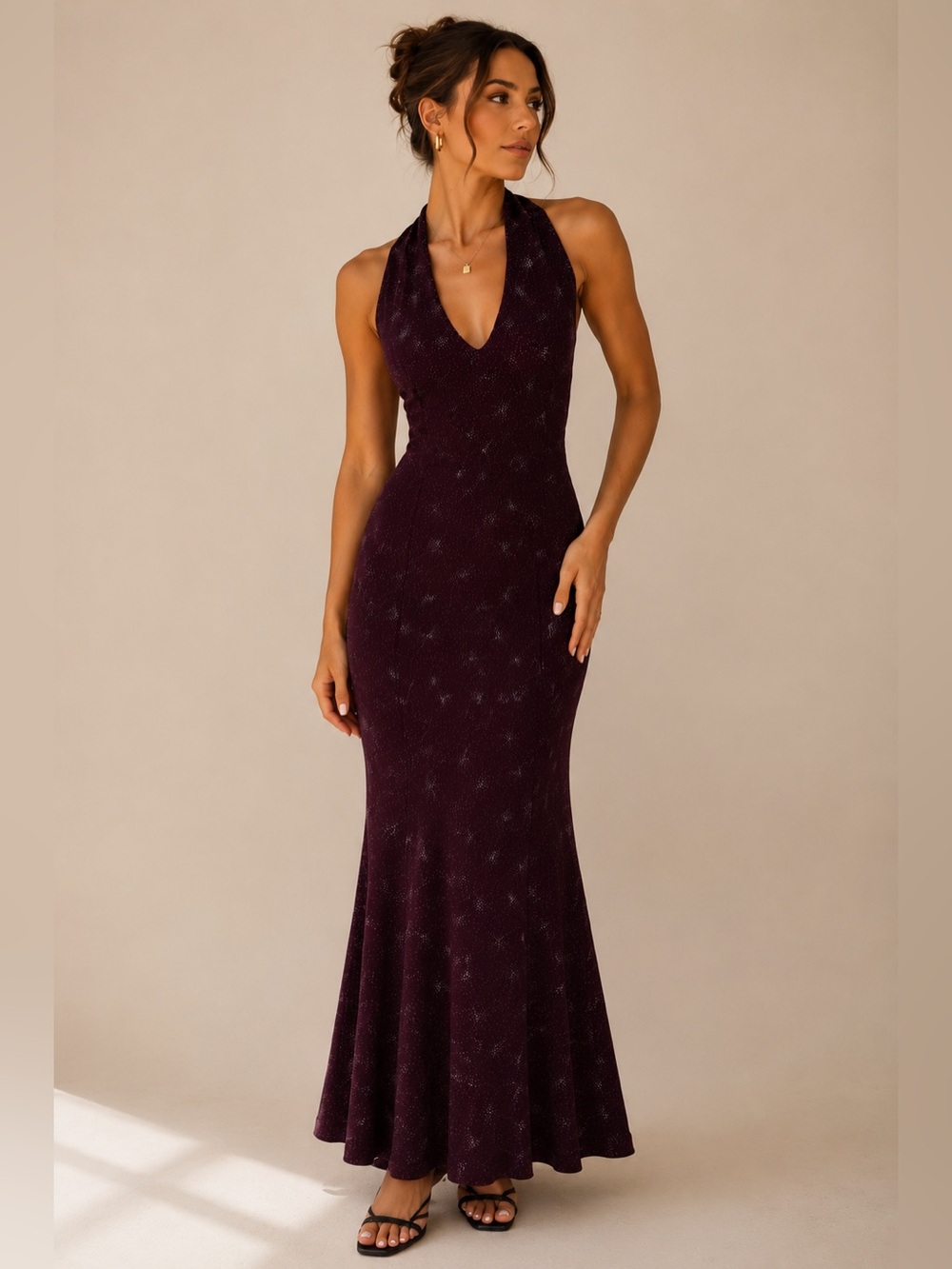 Vintage Scott McClintock Millennium 2000 Plum Halter Mermaid Gown Dress